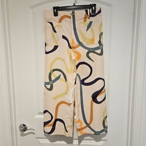 Maeve Colette Wide-Leg Pants in Cream with Multicolor Print